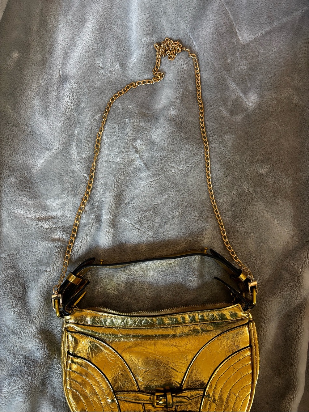Zara Metallic Gold Crossbody Bag with Chain Strap